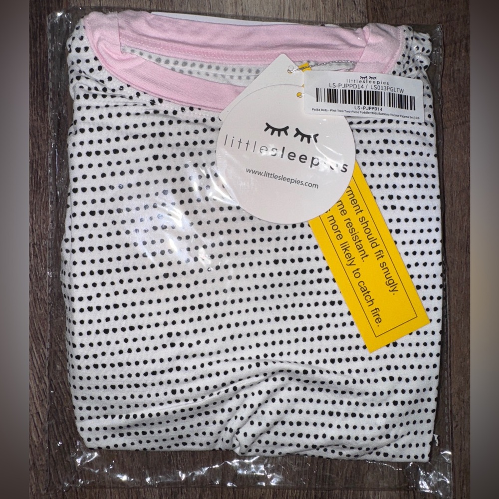 Little Sleepies Pink Trim Polka Dot Kids Pajama Long Sleeve PJ Set 5/6 NEW